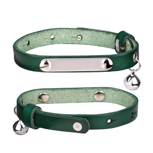 <span class=keywords><strong>Collar</strong></span> de cuero de vaca para gato, con etiqueta de nombre de acero inoxidable, correas y collares para mascotas - Product Image 4
