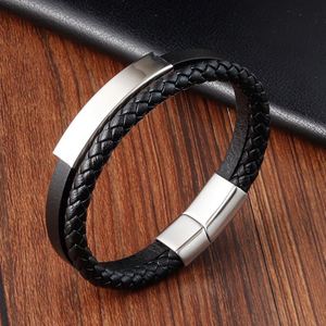 Fashionable Handmade PU <b>Leather</b> <b>Bracelet</b> Bangle Stainless Steel Magnetic Clasp Rope Woven <b>Bracelet</b> - Product Image 3