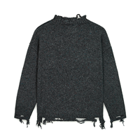 AiNear Vente en gros de logo personnalisé Oem & Odm Pull-over en tricot de coton à manches longues et col rond surdimensionné déchiré noir pour hommes