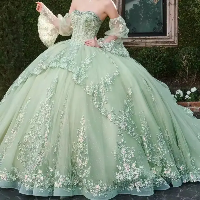 Mint Green Dress Wedding Party Wear A-Line Maxi