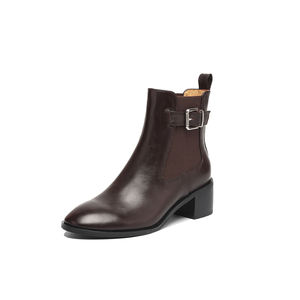 Cialisa élastique bottines pour dame 2025 automne chaussures en cuir véritable mode boucle de ceinture <span class=keywords><strong>talon</strong></span> moyen femmes bottes courtes tailles 43 - Product Image 5