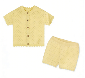 Set di Abbigliamento Estivo per Ragazze, T-shirt e Pantaloncini Casual, Completo Due Pezzi, Top a Maniche Corte con Bordo Smerlato in Maglia - Product Image 2