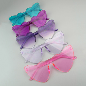 Promotion Transparent Candy Color Eyewear Frameless Party Glasses Heart Shaped <b>Oversized</b> Rimless <b>Sunglasses</b> Custom logo - Product Image 6