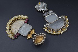 Pendiente de declaración hecho a mano bohemio de doble tono antiguo oxidado tradicional indio para mujer - Product Image 5