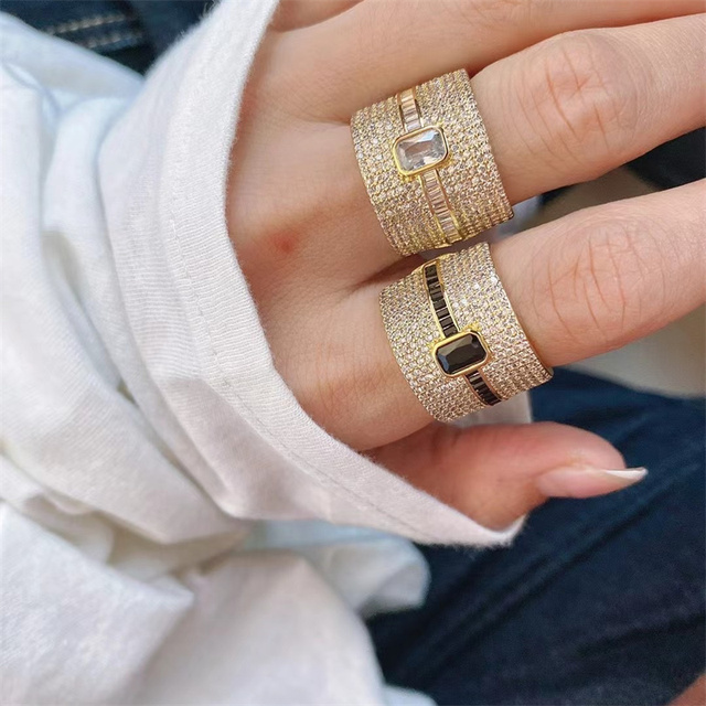 Hot Sale Gold Plated Jewelry Micro Inlay Full 5A Zircon Adjustable Rings Micro Colorful Crystal Ring for Women Jewelry