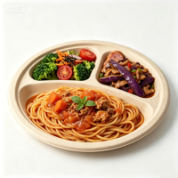 Assiettes jetables rondes en pulpe de bagasse de canne à sucre, 3 compartiments, 9 pouces, qualité alimentaire, personnalisables avec logo, prix usine