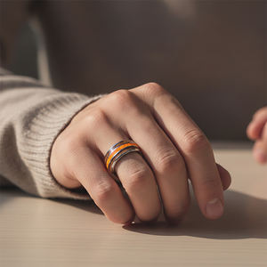 Bague de fiançailles et de mariage en tungstène plaqué argent 8 mm avec incrustation d'opale de feu, confortable pour hommes et femmes, style romantique et tendance - Product Image 3