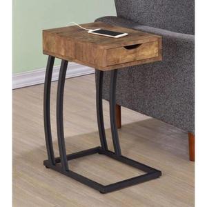 Modern Industrial Wood Side <b>Table</b> With Drawer And Metal Legs Living Room Furniture - Product Image 1