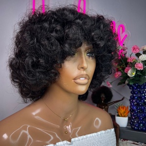 Letsfly Fringe Bouncy <b>Wig</b> with Bangs 100% Human Hair for Women ,200g Natural Color Curl Bob No <b>Lace</b> <b>Wigs</b> Wholesale - Product Image 1