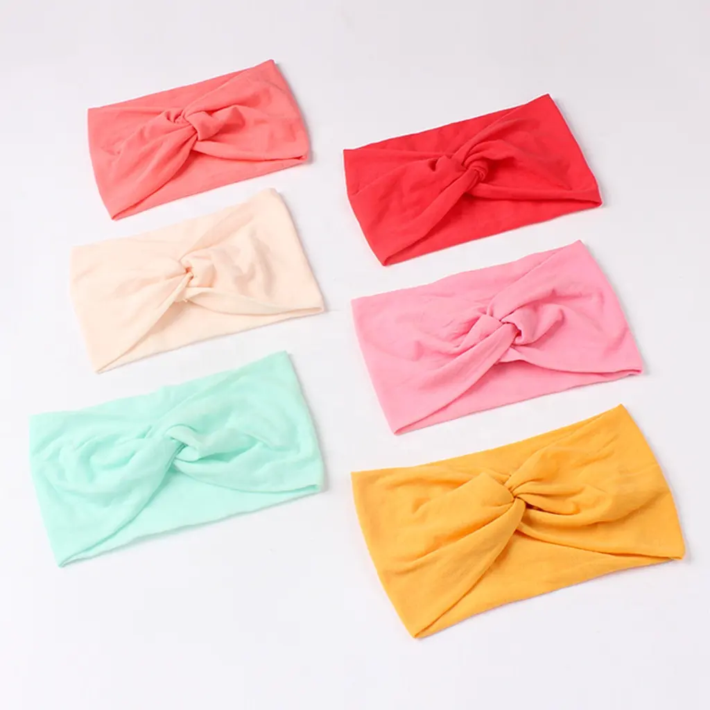 Wholesale New Design Fashion Infant Hair Accessory Baby Turban Nylon Bow Headwrap women Headband Baby Girl