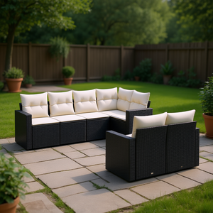 Ensemble de canapés de jardin en rotin PE noir, mobilier d'extérieur au design contemporain, coussins crème - Product Image 2