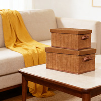 Cesta de Armazenamento Retangular de Bambu Estilo Europeu com Tampa, Caixa Organizadora Dobrável de Vime para Decoração de Mesa, Casa, Cozinha e Escritório