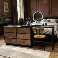 Commode de chambre moderne en bois massif avec 6 tiroirs, table de chevet intégrée, table de maquillage pour salon