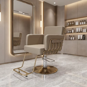 Sillón de Peluquería Hidráulico de PU Beige con Estructura Metálica Dorada para Salón de Belleza - Product Image 1