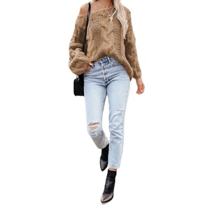 เสื้อสเวตเตอร์ถักแขนยาวสีพื้นแบบหลวมๆ ไหล่เดียว ดีไซน์เว้า สำหรับผู้หญิง แฟชั่น - Product Image 4