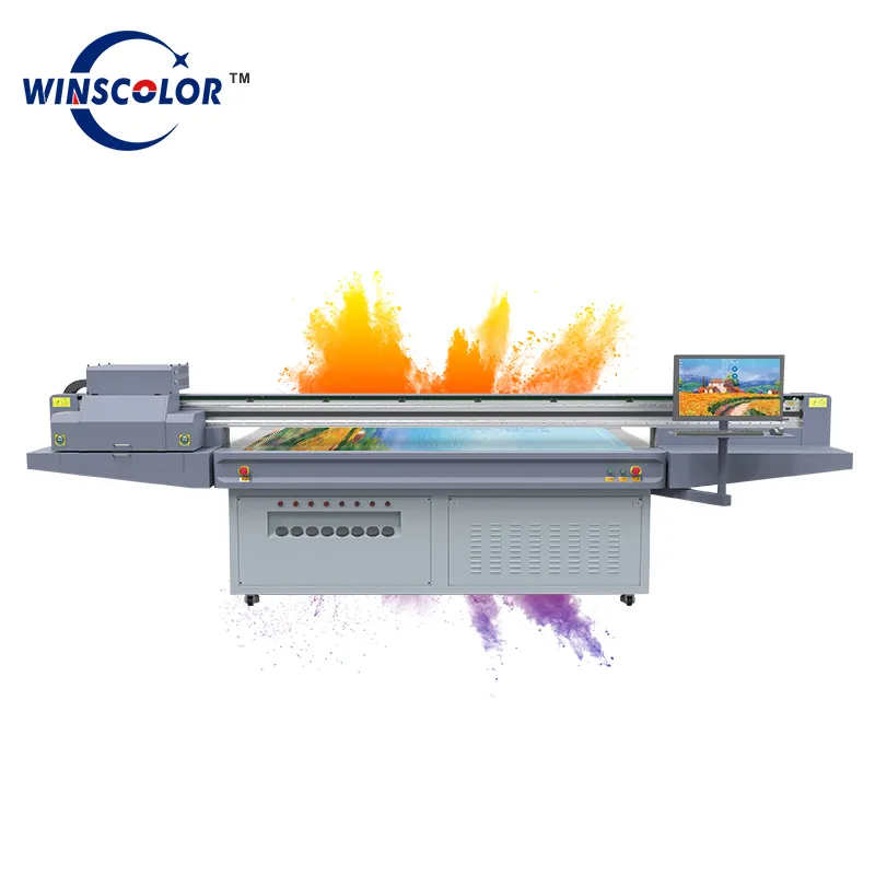 2.5*1.3M Printer Flatbed Led UV dengan G5 Printhead CMYK Lc Lm Putih dan Pernis