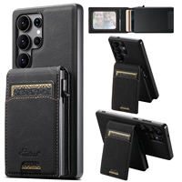 SUTENI untuk Samsung S26 Ultra Casing Ponsel Magnetik Pengisian Daya Nirkabel Slot Kartu Dompet Tombol Kotak Kartu Bingkai Foto Mendukung S25