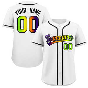 Maillot de baseball authentique personnalisé, dégradé blanc, vert néon et violet, tendance - Product Image 1