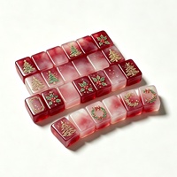 Mahjong personnalisé de marque, production en gros, jeu de tuiles de mahjong en résine de luxe rouge et multicolore, fabricant de mahjong en gros