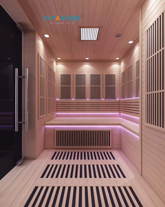 Sauna infrarouge lointain en bois massif de pruche pour 3 personnes, avec panneau de commande informatisé et faible EMF – Maisons miniatures abordables - Product Image 4