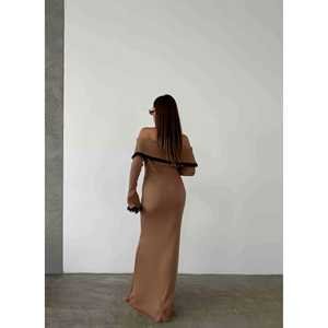 Vestido de Punto con Detalles de Encaje Marrón Talla S Vestido Suéter para Mujer - Product Image 1