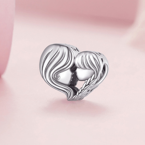 <b>Heart</b> Shape Silver Plated <b>Charm</b> With Couple Faces Romantic Alloy Pendant For Unisex Gift - Product Image 2