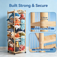 Tour de Rangement pour Peluches Zoo, Support en Bois pour Peluches avec Roues, Organisateur de Rangement pour Jouets, Rangement pour Peluches Douces