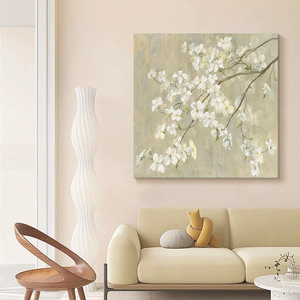 Trang trí tường hoa trắng vẽ tay Hiện Đại-được thực hiện bởi nhà máy nghệ thuật ban đầu thông qua kỹ thuật vẽ tay. - Product Image 4