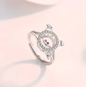 2020 New design 925 sterling silver pig opening adjustable ring for women