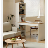 Ensemble de bureau d'ordinateur en bois massif de style crème au design moderne, gain de place pour chambre à coucher, coiffeuse, bureau d'étude pour enfants et bibliothèque combinée