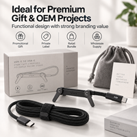 Support de téléphone pliable Premium 240W avec câble USB-C, logo personnalisé, en nylon tressé, cadeau, vente en gros, OEM