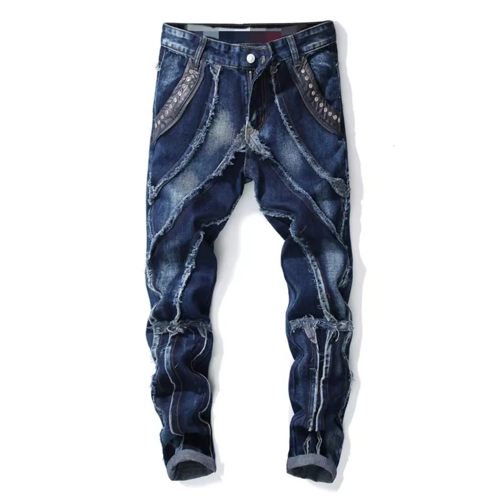 New Youth Leisure Stock Blue Regular Denim Mid Rise Long Pants Small Straight Fit Men's Jeans