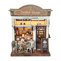 Kit de bricolage pour bibliothèque sur le thème d'un café et modèle 3D - Maison miniature créative faite à la main et modèle de maison de poupée en bois, cadeau architectural