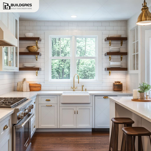 Buildgres moderna cucina bianca armadi <span class=keywords><strong>con</strong></span> lavello in oro maniglie in legno <span class=keywords><strong>cappa</strong></span> porte in vetro gamma isola professionale servizio personalizzato - Product Image 3