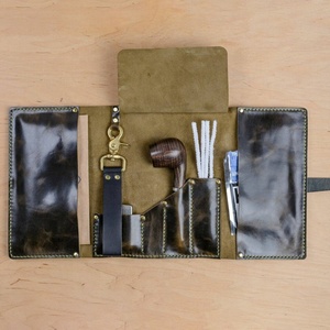 Pochette à pipe à fumer en cuir personnalisée Plateau à rouler le tabac Sac à cigarettes et à cigares Ensemble de cadeaux Pochette à tabac vide en cuir à rouler - Product Image 4
