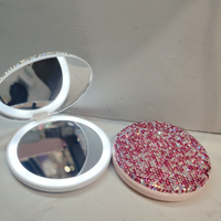 Miroir de maquillage de poche compact cosmétique rechargeable rond en diamant de luxe bling LED