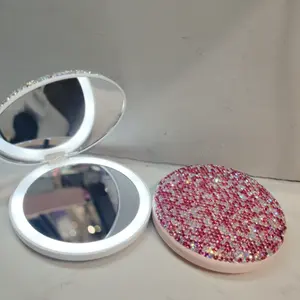 Bling kim cương sang trọng vòng LED sạc mỹ phẩm nhỏ gọn Pocket Gương trang điểm