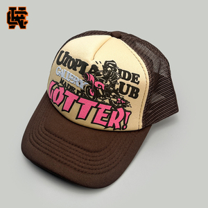 Gorra Trucker <span class=keywords><strong>Utopia</strong></span> Ride Club para Hombre y Mujer, Color Crema Marrón, Malla, Cierre a Presión, Estilo Urbano, Diseño Moto, Logotipo Personalizado, Gorras de Estilo Nuevo - Product Image 1