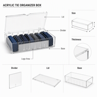 Boîte de rangement personnalisée en acrylique pour cravates, avec tiroir transparent, séparateur, support de cravates pour armoire, avec couvercle et plateau, support de rangement pour placard, avec logo OEM