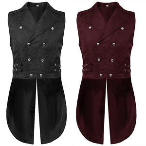 Gilet Steampunk Victorien et Gothique pour Homme, Gilet Vintage Rouge à Double Boutonnage Jacquard en Brocart, Veste Sans Manches - Product Image 1