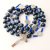 Chapelet catholique en perles de bois bleu foncé pour homme