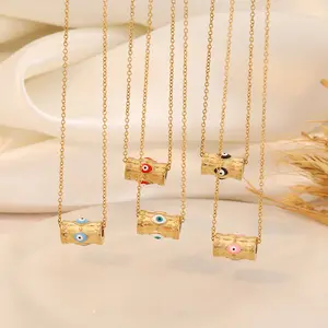 Retro 18K Gold Plated Colored Oil Dripping Devil Eyes Necklaces Ladies Stainless Steel Evils Eye Waterproof Pendant Necklaces