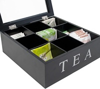 Boîte de rangement en bois pour le thé avec 9 compartiments et fenêtre en verre
