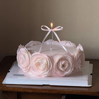 Reusable Eco-Friendly Circle Pink Wafer Paper Birthday Cake Topper Flower Rice Paper Happy Birthday Decoration