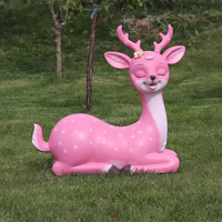 Patung Keluarga Rusa Pink Lucu dari Fiberglass untuk Dekorasi Taman Resort dan Komunitas