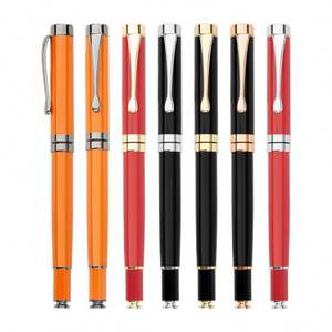 Stylos à bille métalliques orange avec logo personnalisé, en stock - Product Image 1