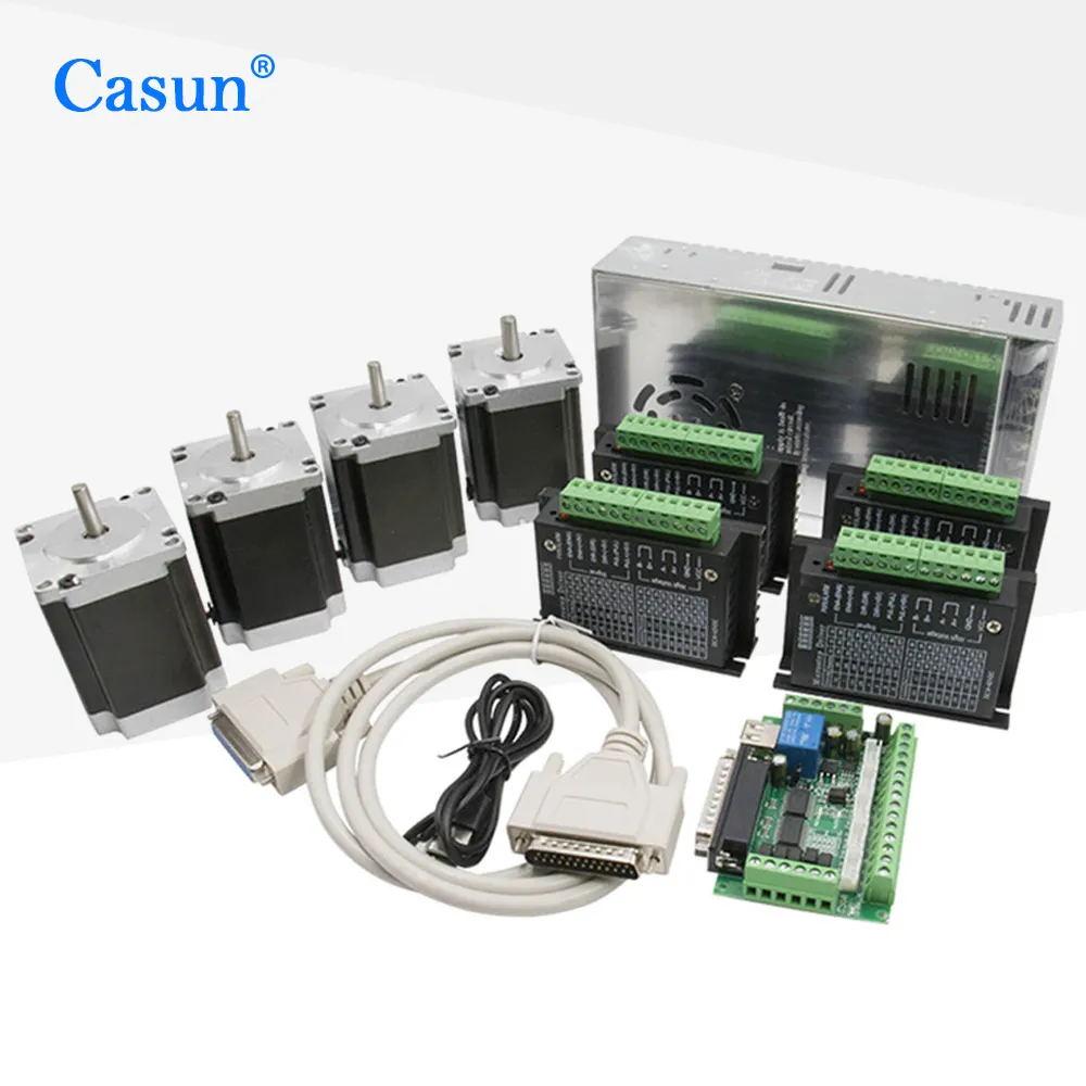 Casun Kit Stepper Motor Nema23, 4 Sumbu Mach3 Kit Motor Stepper 2,2 MN. M + Driver TB6600 DM556 + Papan Breakout + Pasokan Daya 350W