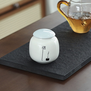 Recipiente de cerámica china para té, pequeño, redondo, con tapa, para viaje, almacenamiento de té suelto, contenedor hermético, estilo Bai Ru - Product Image 1