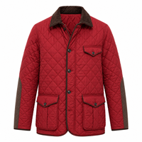Veste de campagne matelassée rouge hydrofuge multi-poches, doublure chaude, panneaux de manches en tweed, OEM ODM, veste pour homme