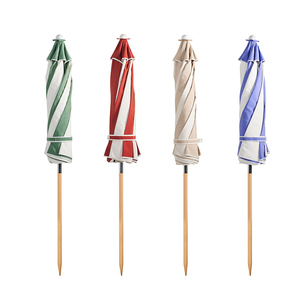 Grand parasol coupe-vent portable personnalisé de 210cm parasol de plage à bord festonné blanc français de jardin en bois vintage avec pompon - Product Image 5